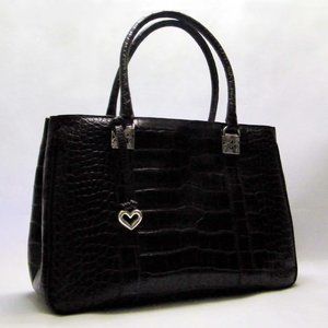 Brighton MONROE Brown Croc Embossed Leather Large Satchel Handbag Purse